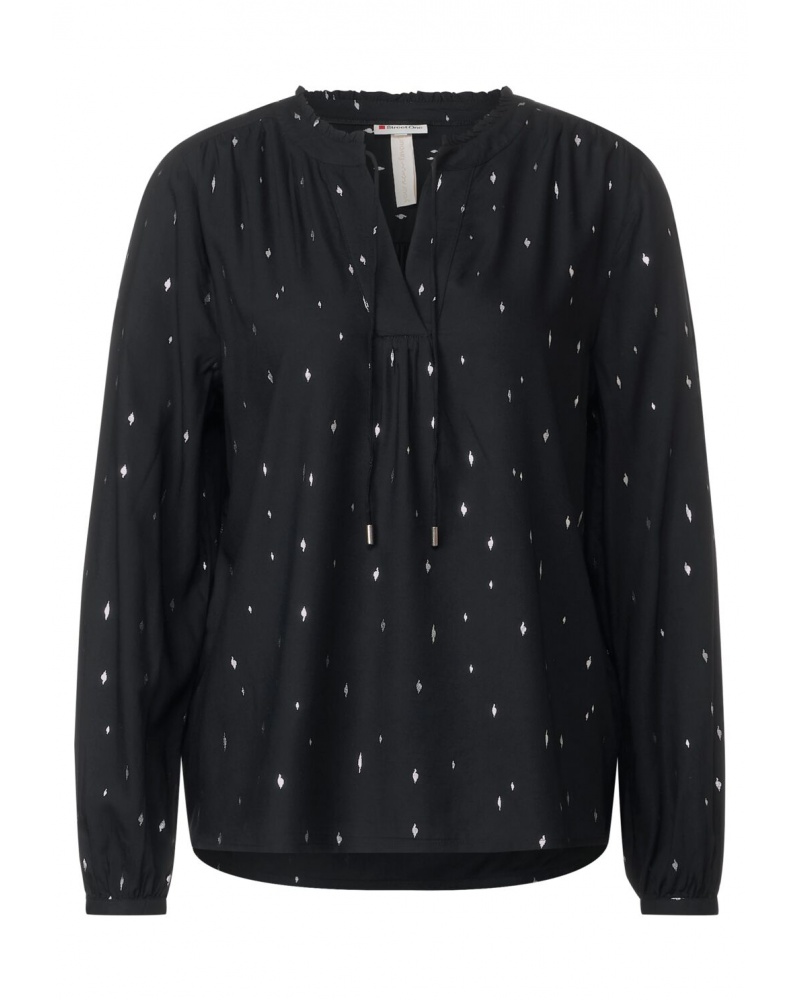 STREET ONE Damen Bluse A344953 Aus Melange-Viskose – Rundhals, 3/4-Ärmel Mit Raffung, Gr. 36