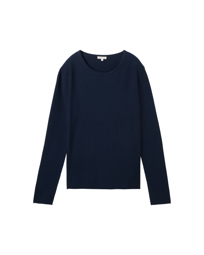 TOM TAILOR 1042952 Pullover, 39424-fjord Blue Grey Stripe, XS Donna