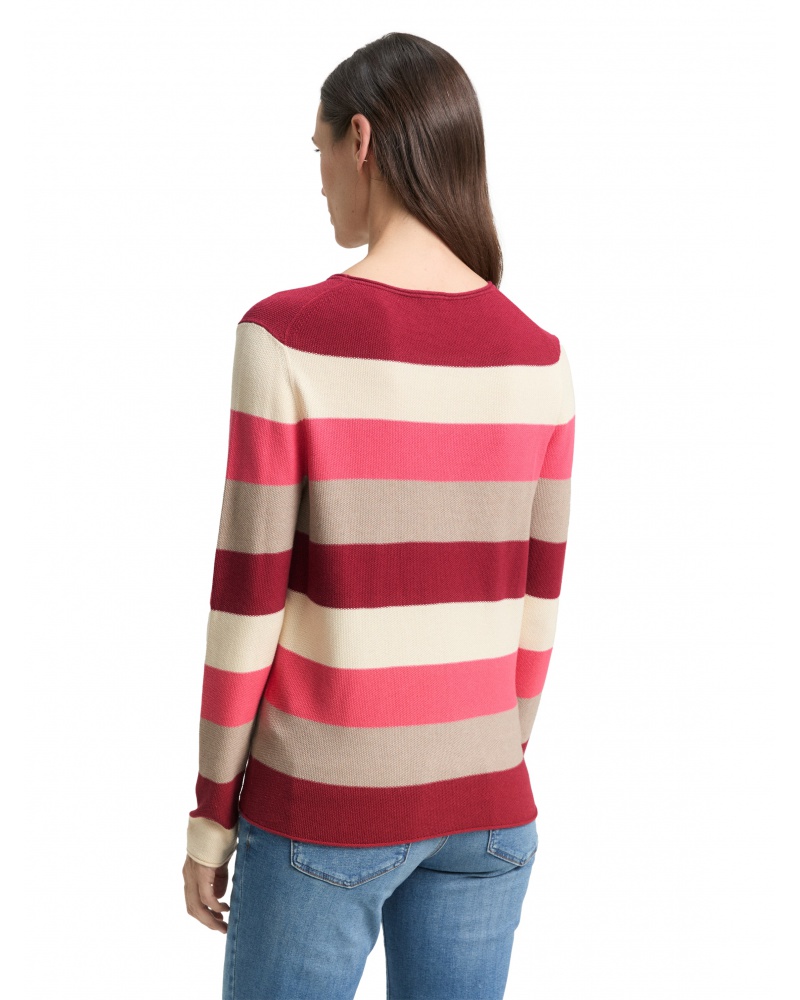 TOM TAILOR 1042952 Pullover Donna – Maglione Strutturato In Misto Cotone, Tinta Unita O A Righe, Vestibilità Normale, Lunghezza 62 Cm (M), Perfetto Per Il Tempo Libero - 2