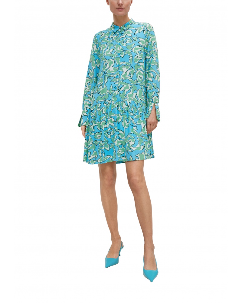 Comma Abito Corto In Viscosa E Crepe, Stampa All-over, Colletto Camicia, Taglia 40, Lunghezza Schiena 90 Cm