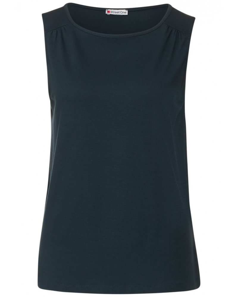 Street One Top Estivo Donna A321802 - Nero, Taglia 44, Canotta Leggera Con Increspature Sulle Spalle E Scollo