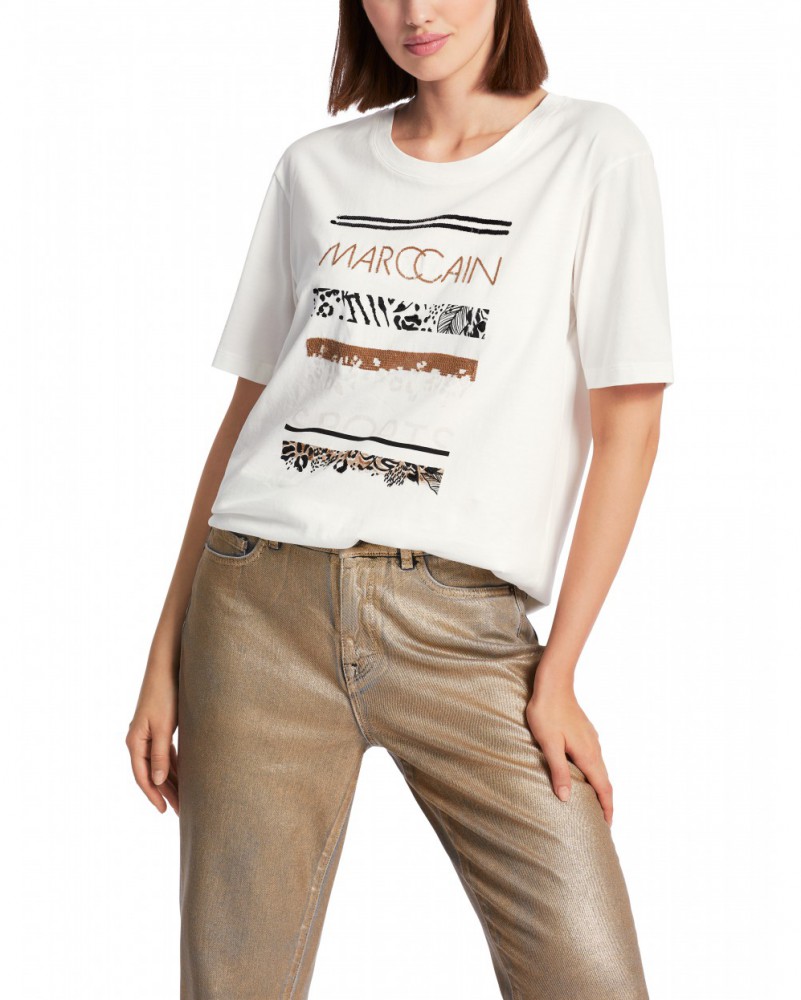 Marc Cain Sports Women's T Shirt With Heart And Striped Details AS 48.16 J54 COL 110 main image 1