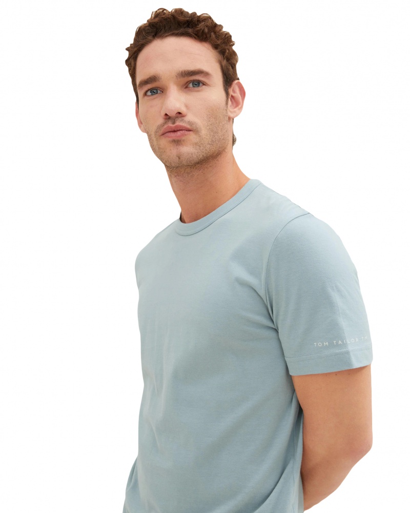 TOM TAILOR Denim T-shirt Uomo Fantasia Allover – Basic Fit, Stampa Logo, Maniche Cucite