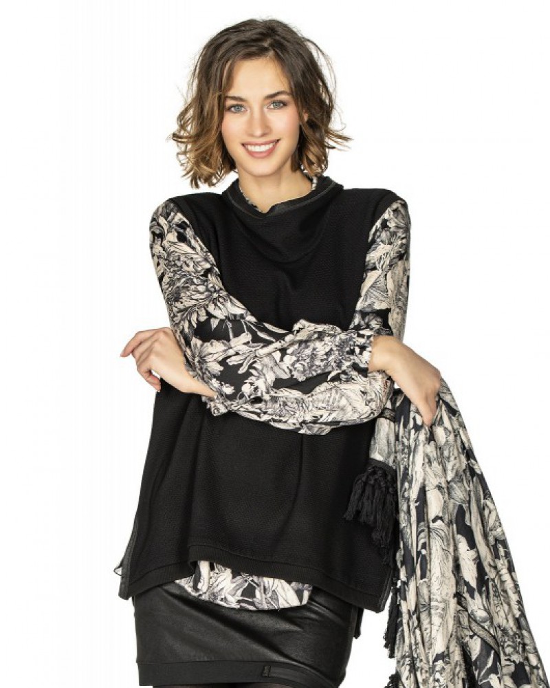 BEATE HEYMANN TOP APPLIQUED VELOUR BODICE WITH  PU SLEEVE 949-18 main image 1